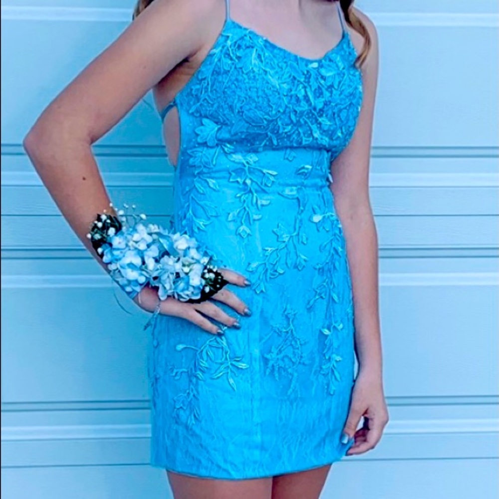 Blue HoCo dress, Will ship out ASAP. Lace and sparkling detail.
